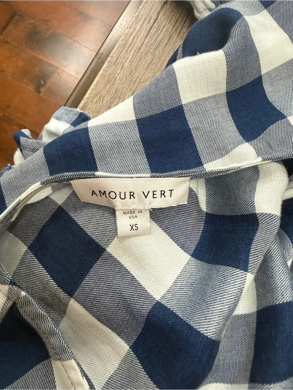 Amour Vert - Blue & White Gingham‎ Print Ruffled Wrap Dress Sz xs